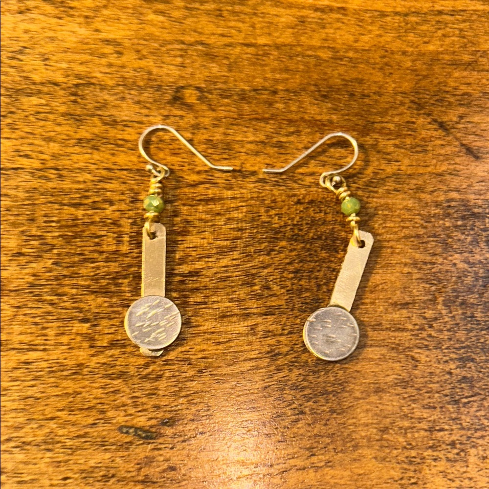 Gold and Green Dangle Earrings